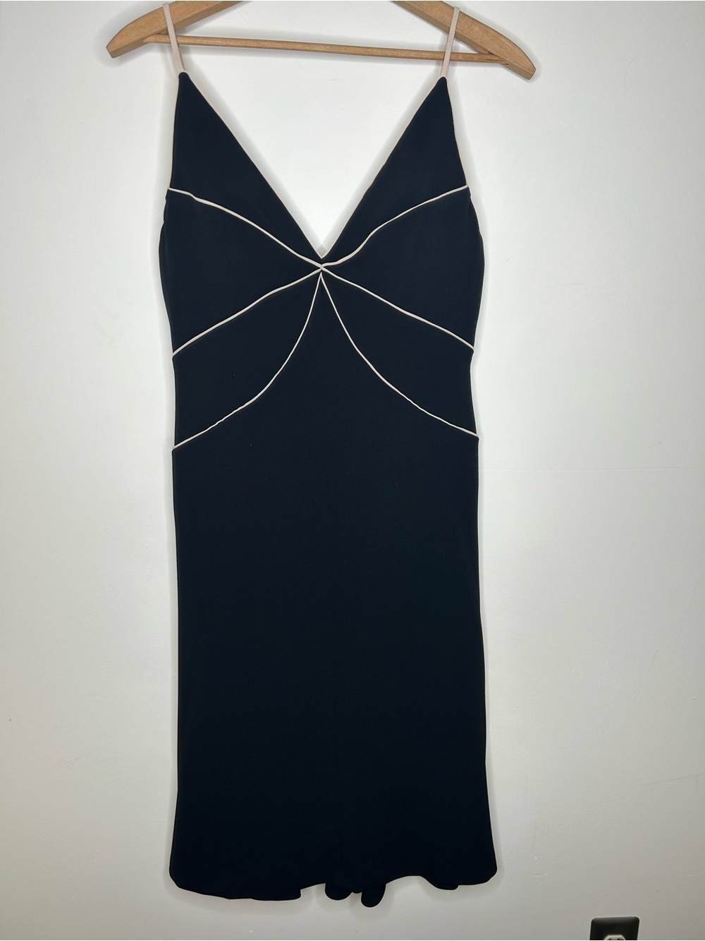 Max Mara Pianoforte Spaghetti Strap Black Dress Cream Made in Italy Size 44
